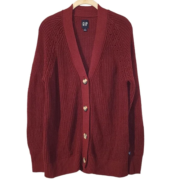 Gap Casual Cardigan Burgundy Button Up  Cardigan Long Sleeve Loose Knit - Picture 14 of 14